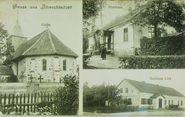 Anziehend aufgrund seiner guten Infrastruktur: Albrechtsdorf, Kreis Preußisch Eylau, Ansichtskarte aus den 1920er Jahren