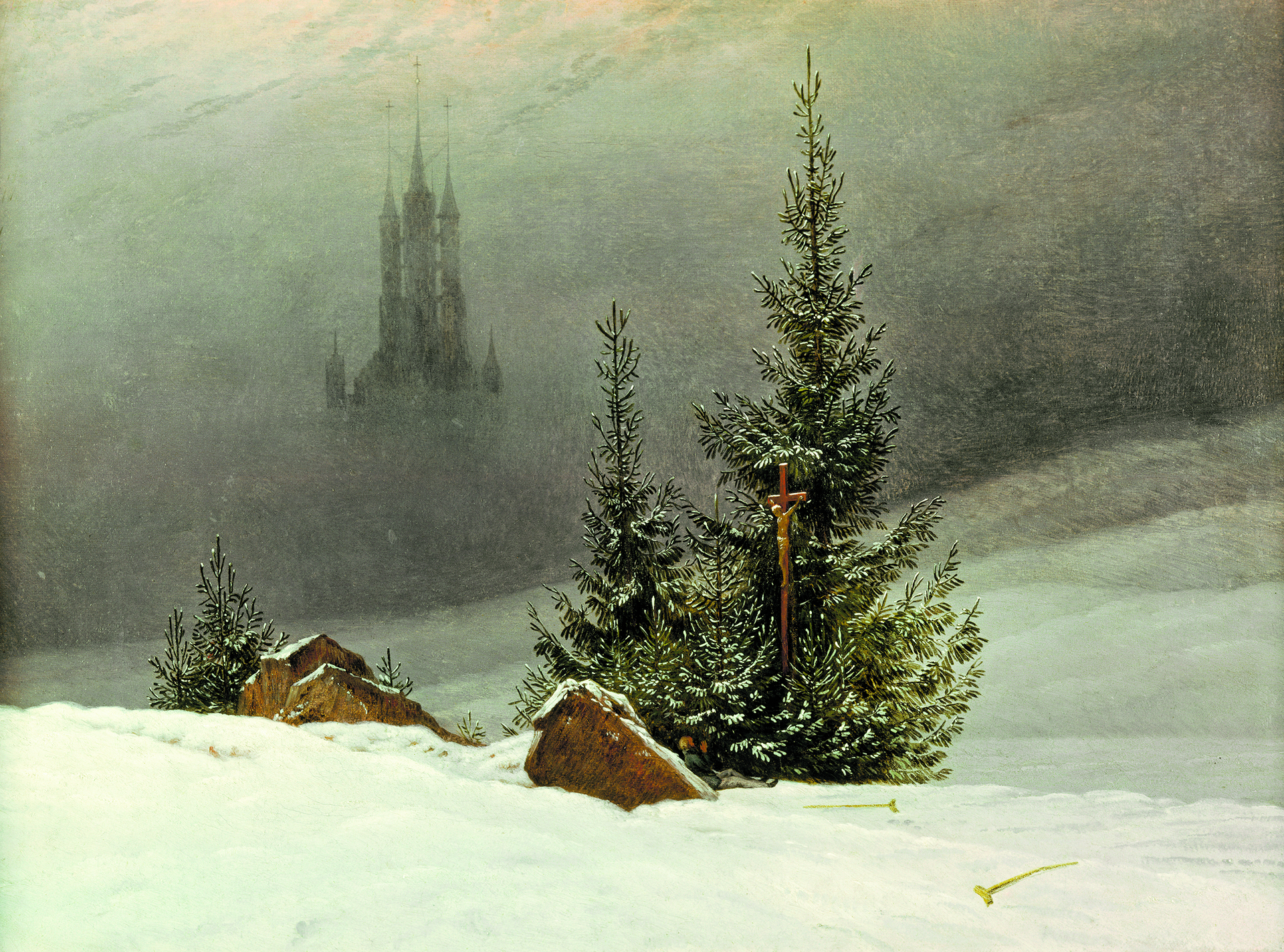 Tannen im Schnee: „Winterlandschaft mit Kirche“ von Caspar David Friedrich, 1811