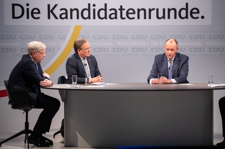 Kandidatenfindung im Digitalformat: Norbert Röttgen, Armin Laschet und Friedrich Merz (von links)