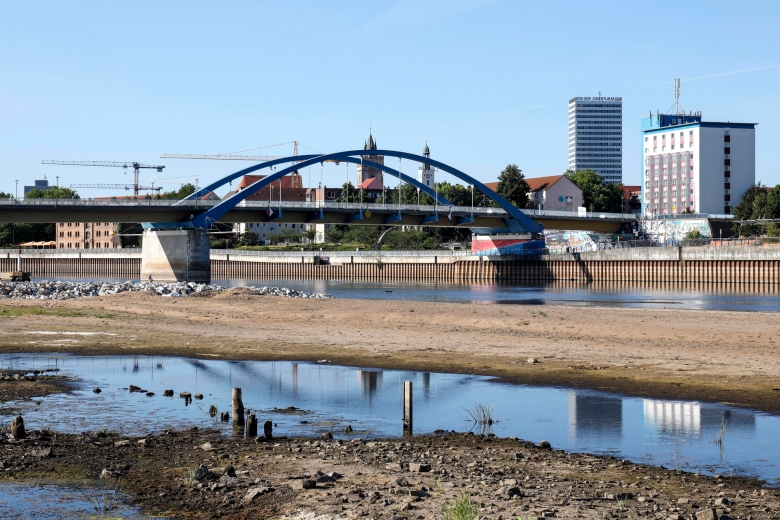 Kurz vor Austrocknen: Niedrige Pegelstände der Oder legen derzeit große Sandbänke frei wie hier bei Frankfurt an der Oder