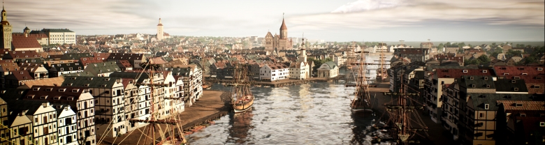 Faszinierende digitale Rekonstruktion einer versunkenen Stadt: Ein Blick über Königsberg vom Hafen aus in Richtung Kneiphof 