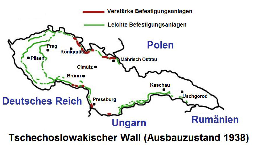 Tschechoslowakischer Wall: Ausbauzustand 1938  