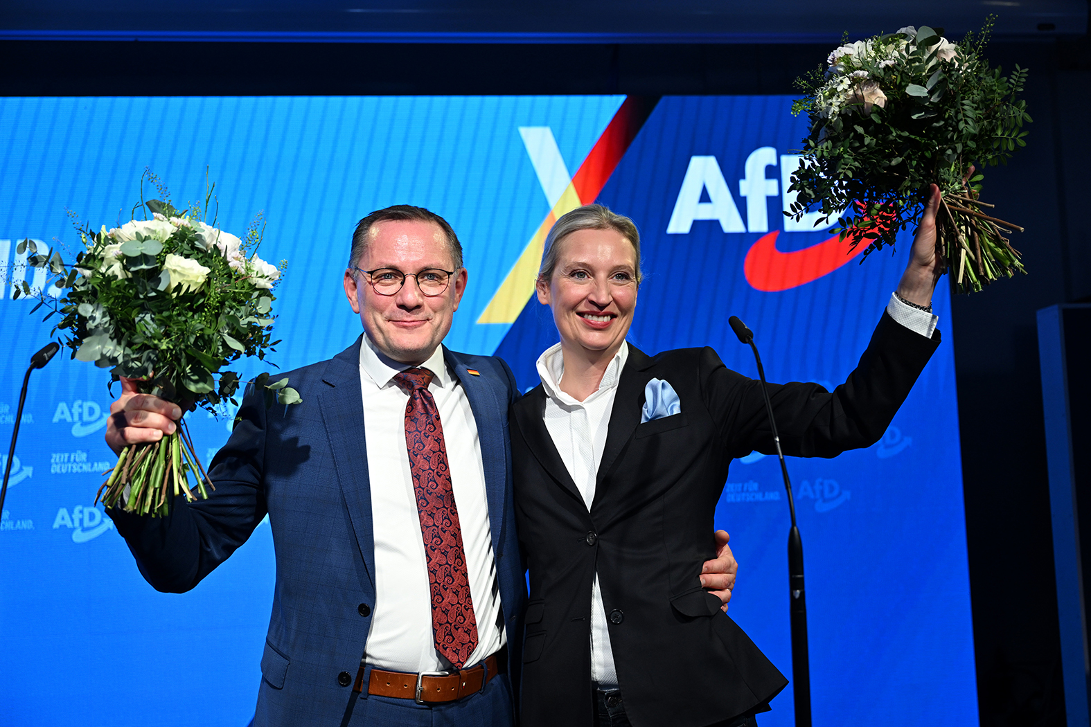 Jubel am Wahlabend, doch weiterhin ohne Machtperspektive: Das Führungsduo der AfD, Alice Weidel und Tino Chrupalle