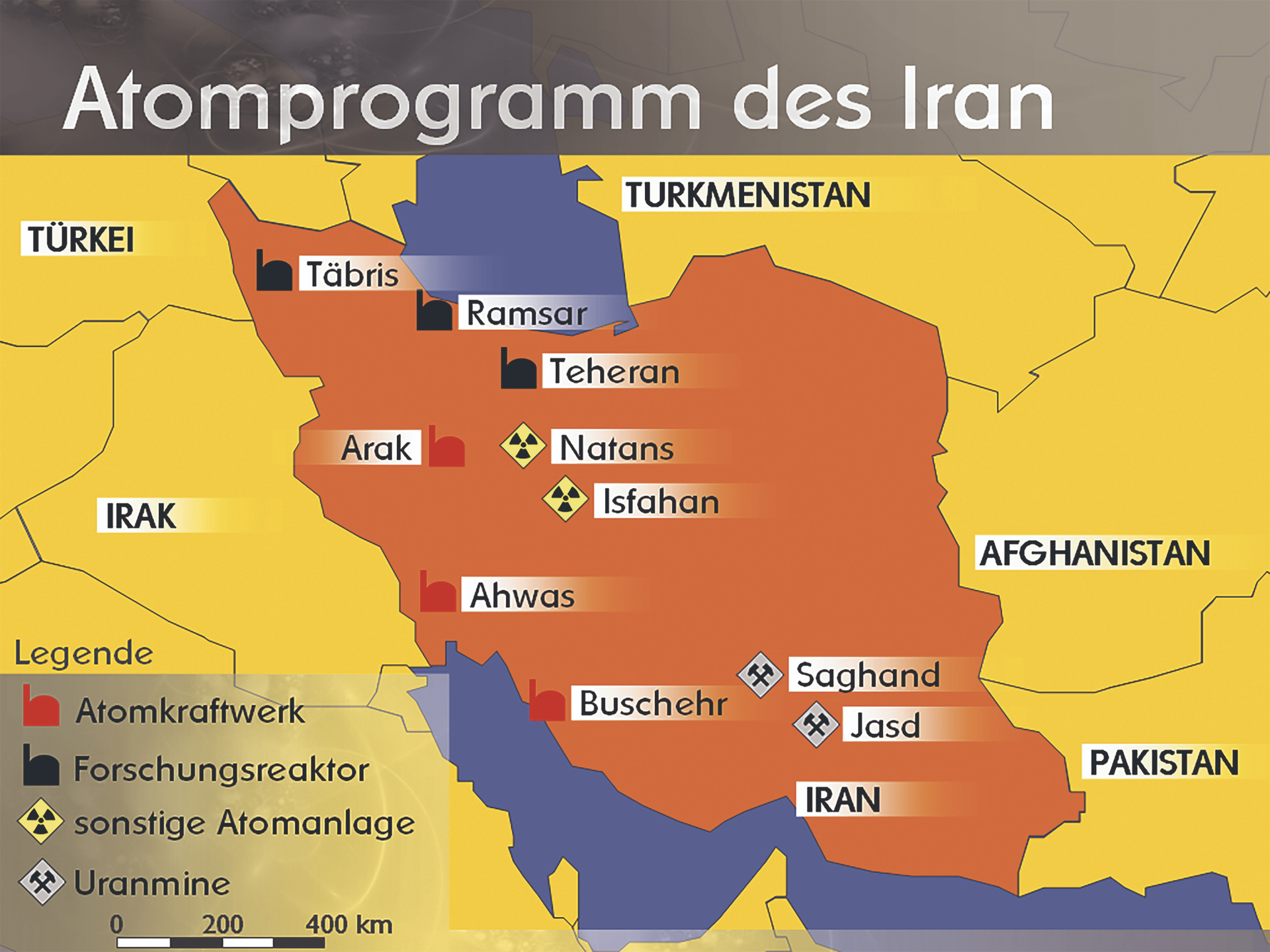 Das Atomprogramm des Iran auf einen geografischen Blick