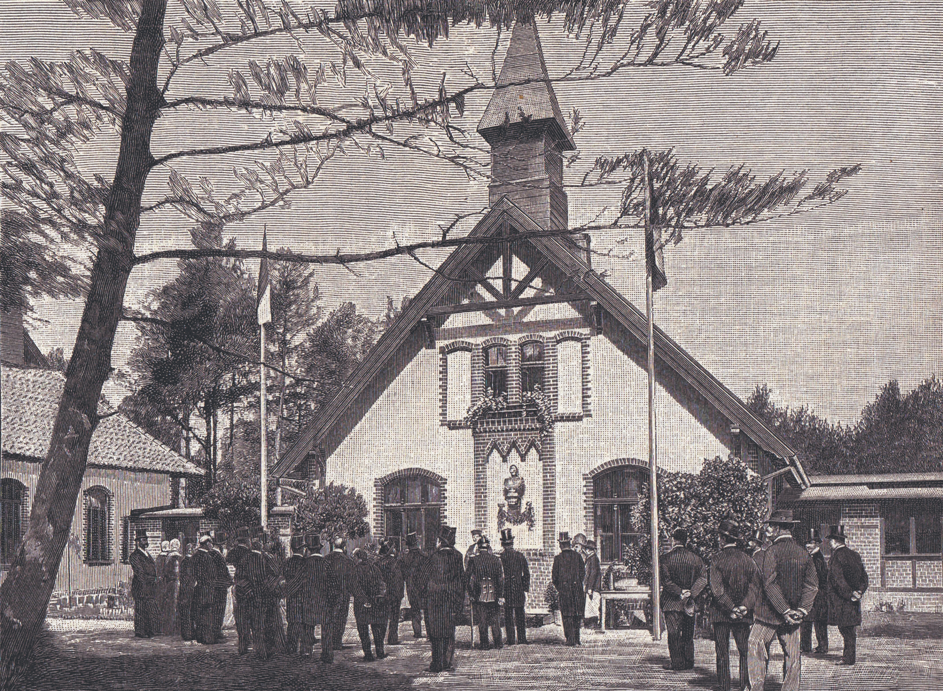 Die feierliche Einweihung des Lepraheims Memel im Jahr 1899, an der Ärzte wie Stadtvertreter teilnahmen
