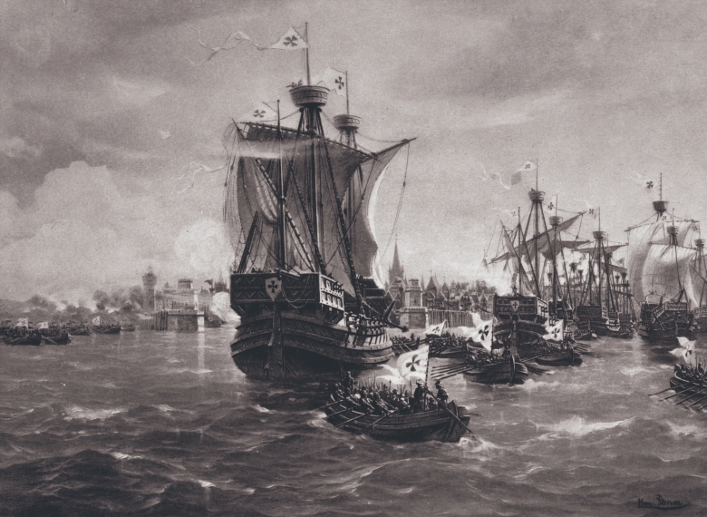 Konrad von Jungingen belagert Wisby 1394. Dargestellt ist hier die Vertreibung der Vitalienbrüder aus Gotland durch den Deutschen Ritterorden in den Jahren 1394 bis 1398.
