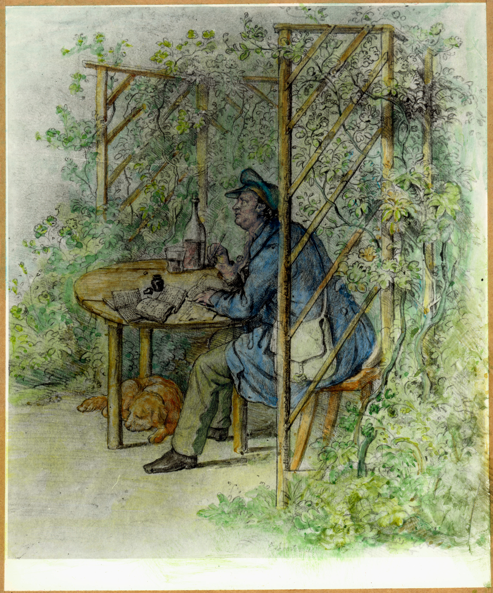 Unermüdlicher Worterfinder: Jean Paul in seiner Gartenlaube in Bayreuth, Zeichnung von Ernst Förster