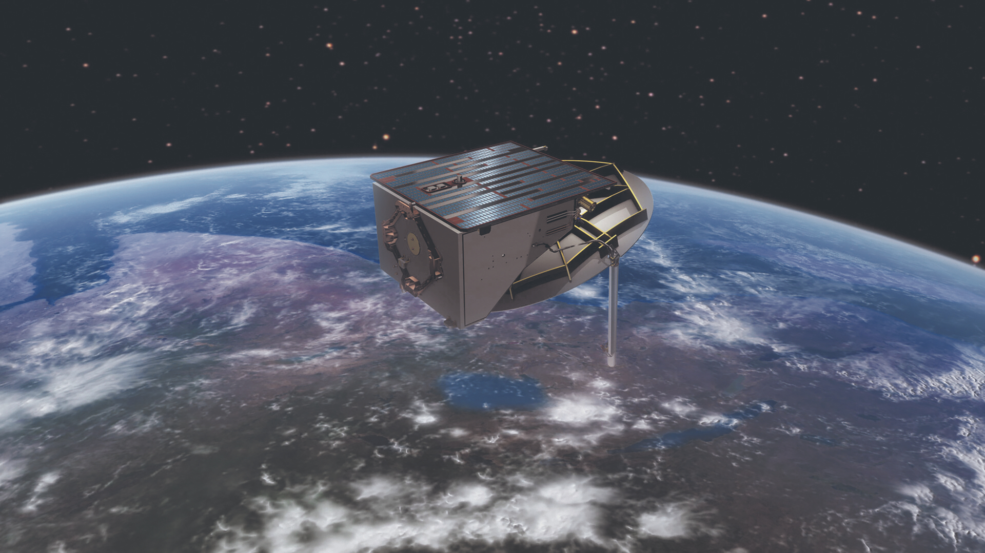 Illustration eines der fünf Satelliten des Aufklärungs-Systems SAR-Lupe. Wenn es irgendwo auf der Welt eine Krise gibt, sind Satelliten ein perfektes Werkzeug, um zu sehen, was ein Gegner plant und ob vielleicht schon Panzer rollen