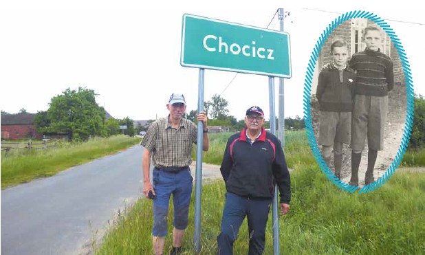 Norbert Zach (r.) mit seinem Großcousin Ullich auf einer emotional besonderen Wanderschaft durch Schlesien. Das kleine Foto zeigt die Brüder Waldemar und Manfred Zach im Jahr 1946