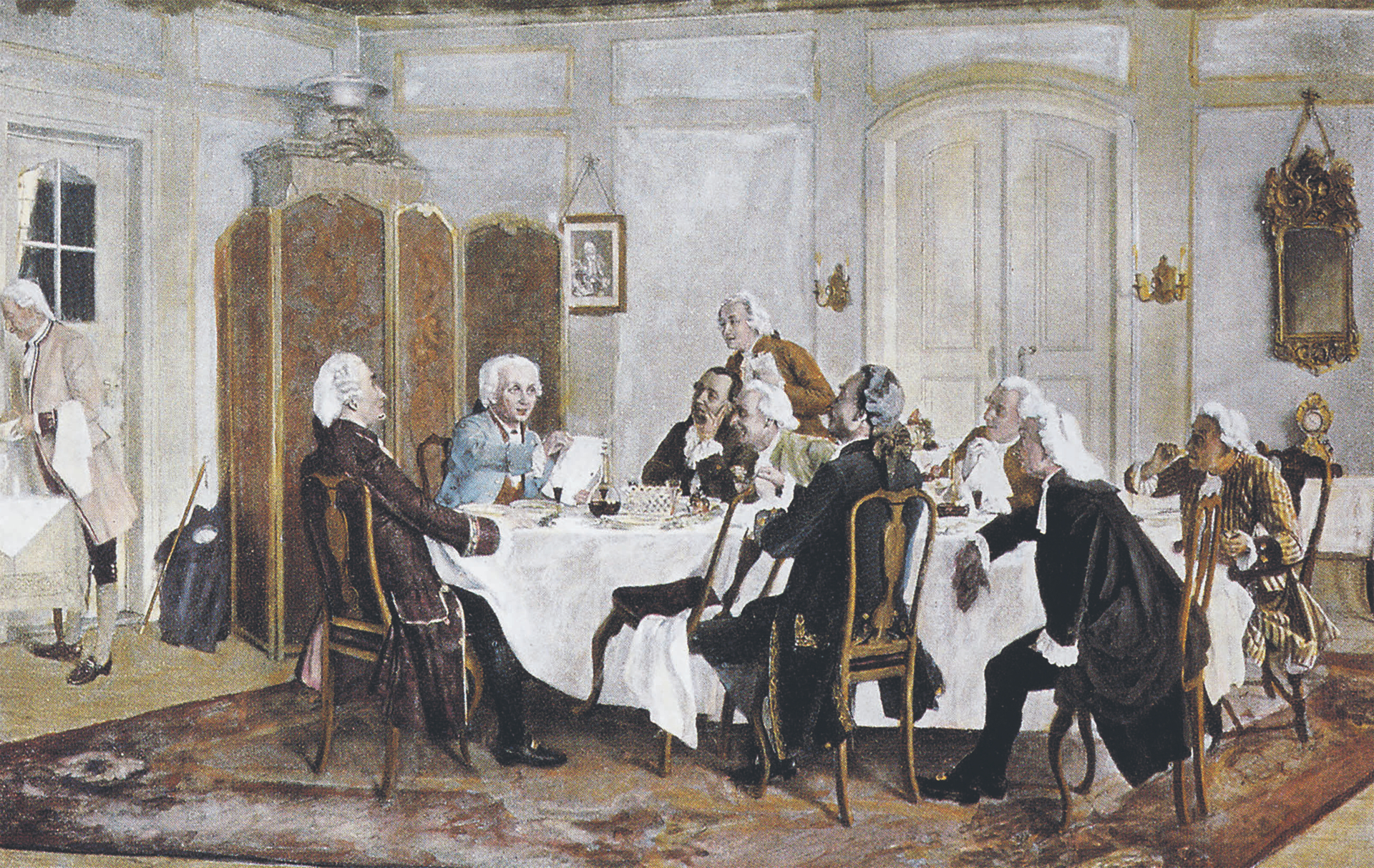 Das Gemälde „Kant und seine Tischgenossen“ von Emil Doerstling zeigt den großen ostpreußischen Philosophen (2.v. links) und das Universalgenie Karl Gottfried Hagen ganz rechts engagiert diskutieren