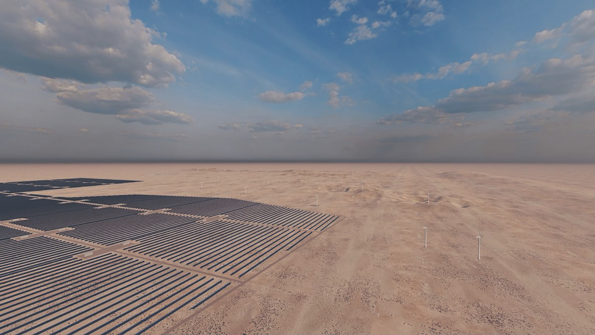 Solarpaneele auf 50 Hektar Wüste für rund 7.000 Megawatt „grünen“ Strom