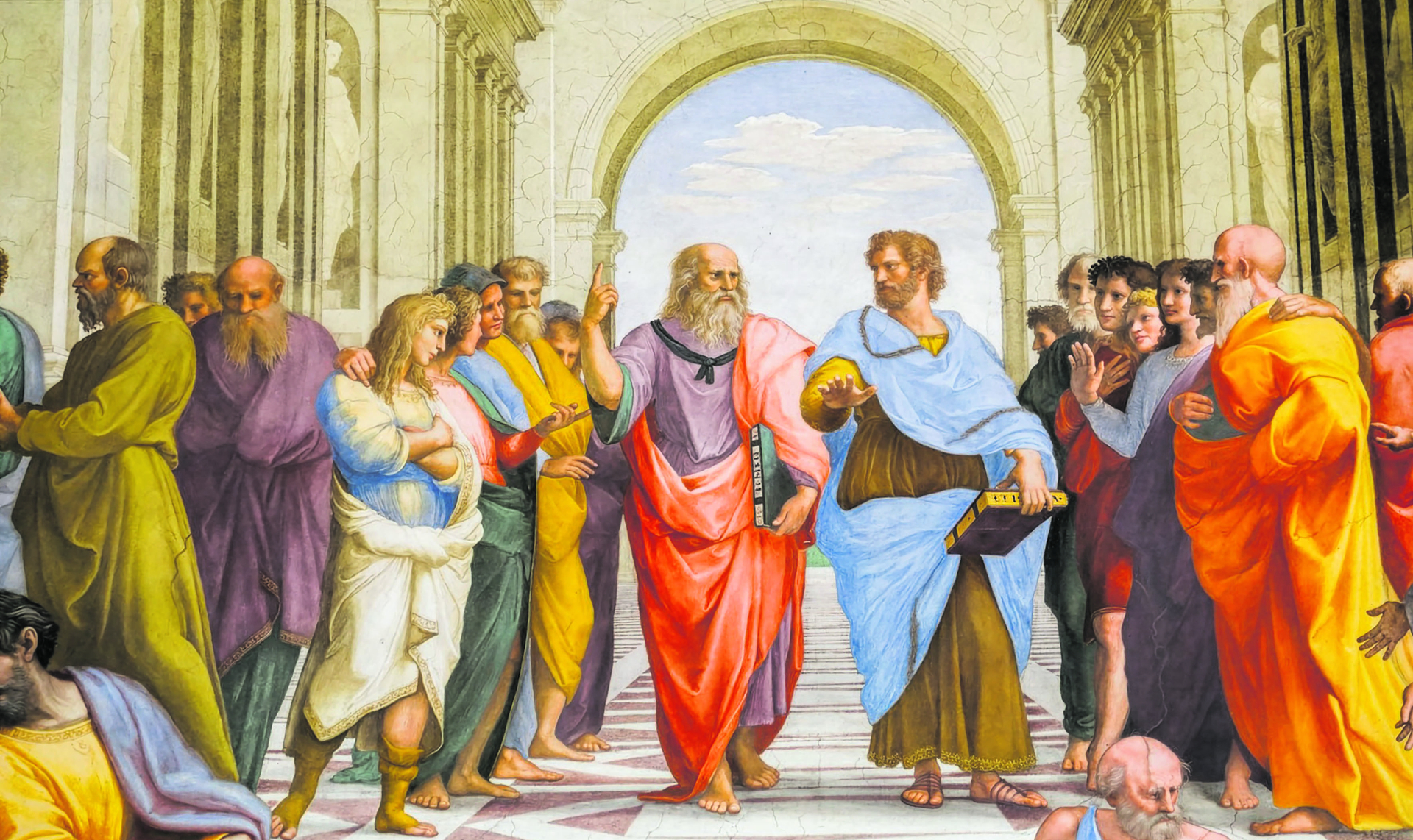 Verblüffend, was die Alten alles schon wussten: Platon (l.) und Aristoteles auf dem Fresko „Die Schule von Athen“ des Renaissancemalers Raffael (um 1510)