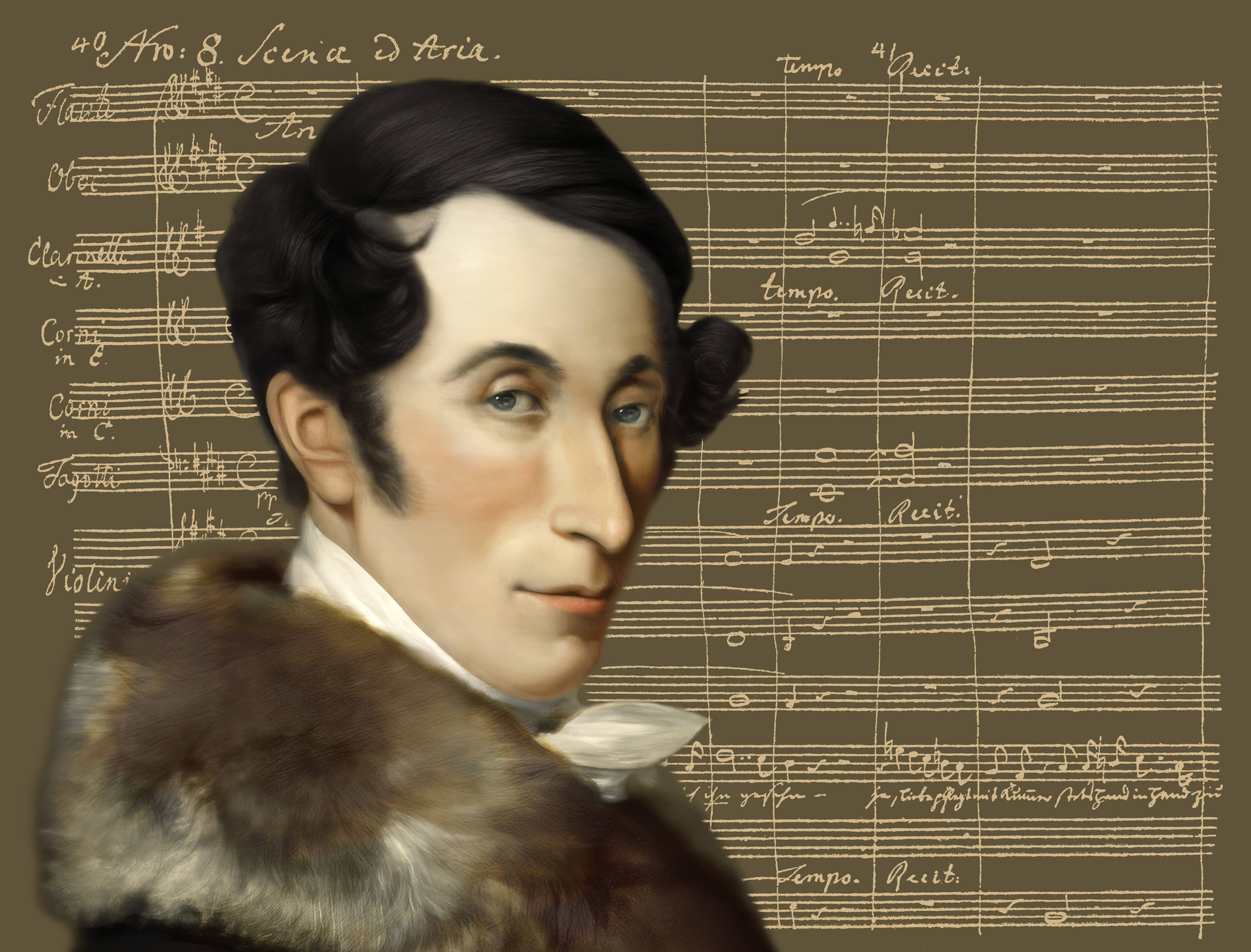Er setzte die deutsche Oper durch: Ferdinand Schimons Porträt Carl Maria von Webers vor einem Notenblatt von „Der Freischütz“