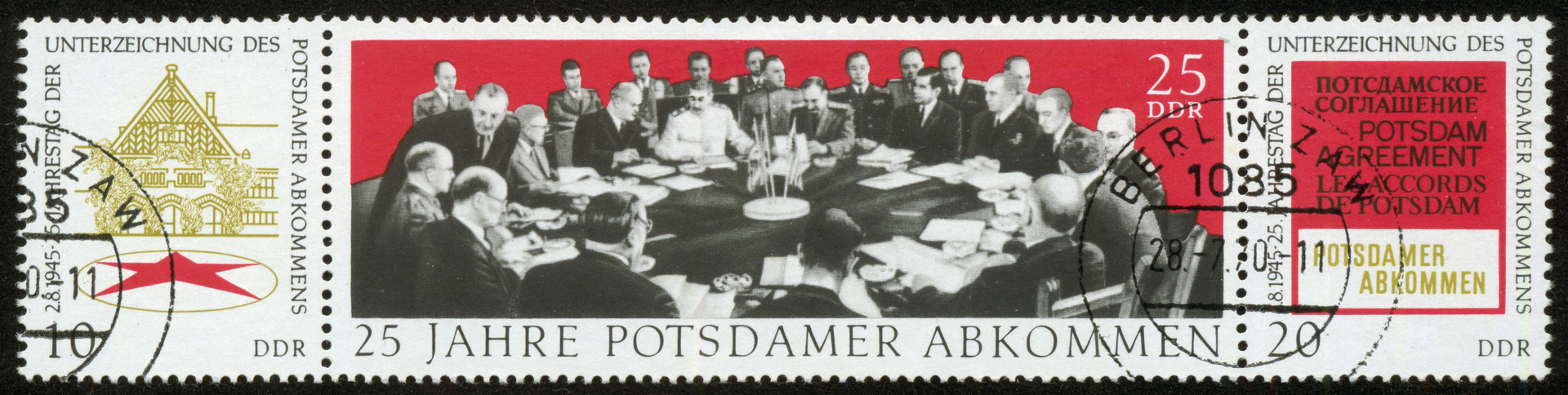 Geschichtsklitterung: Die DDR-Briefmarke ist nicht etwa dem Protokoll oder der Konferenz von Potsdam gewidmet, sondern „der Unterzeichnung des Potsdamer Abkommens“