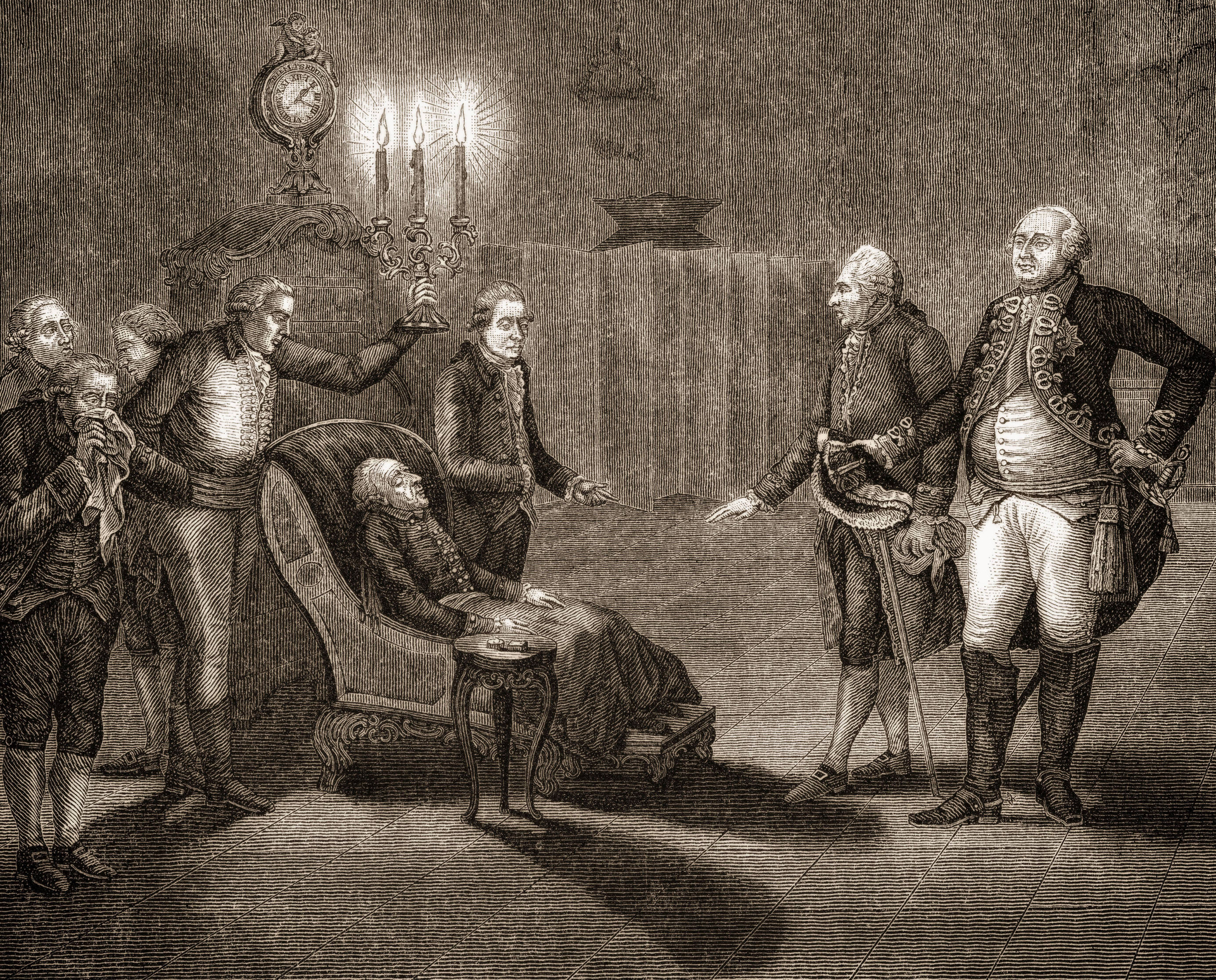 Der sterbende Preußenkönig Friedrich der Große auf seinem Schloss Sanssouci
