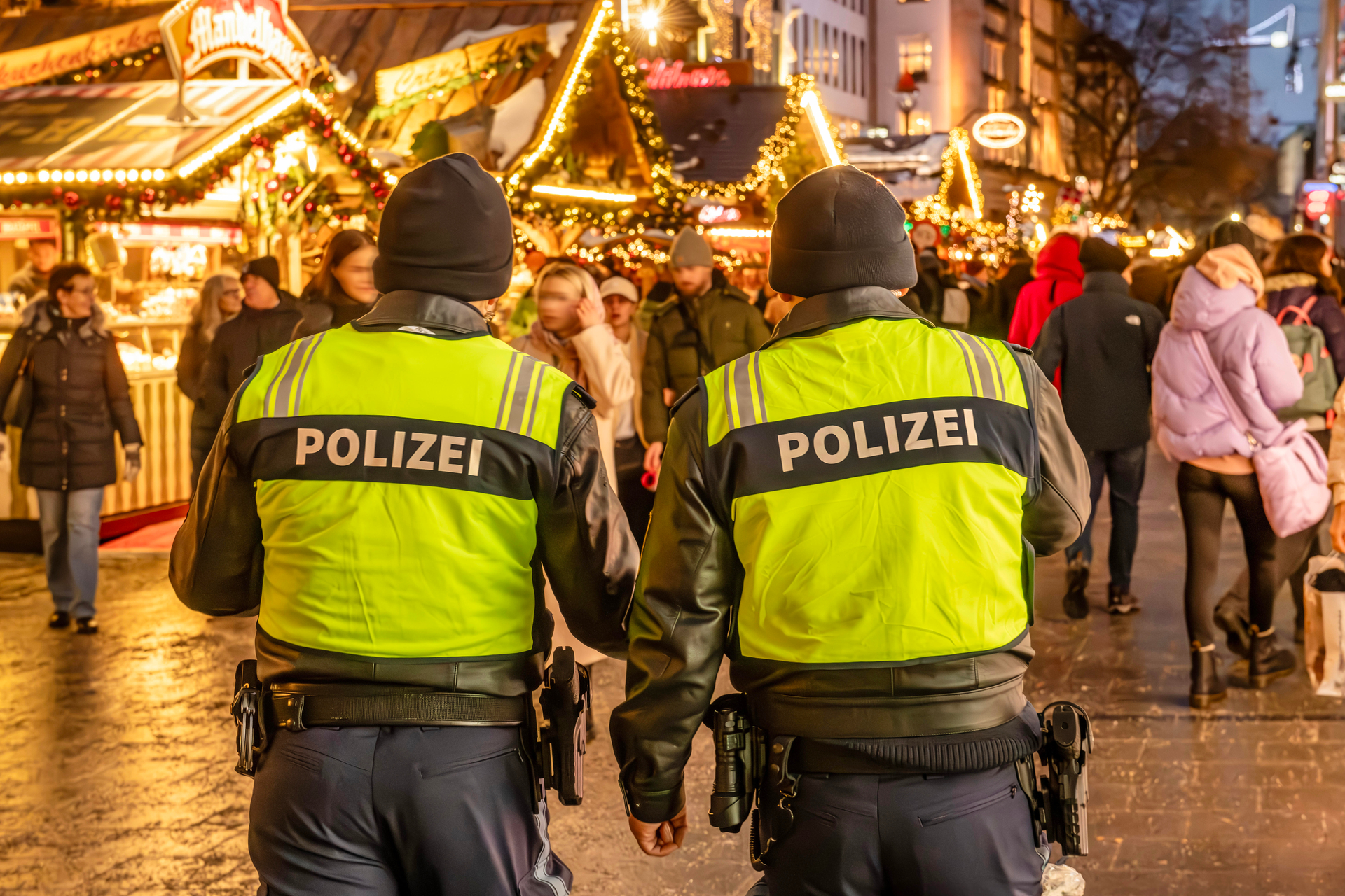 Ein mittlerweile normales sowie trauriges Bild: Die Polizei zeigt Präsenz auf den Weihnachtsmärkten